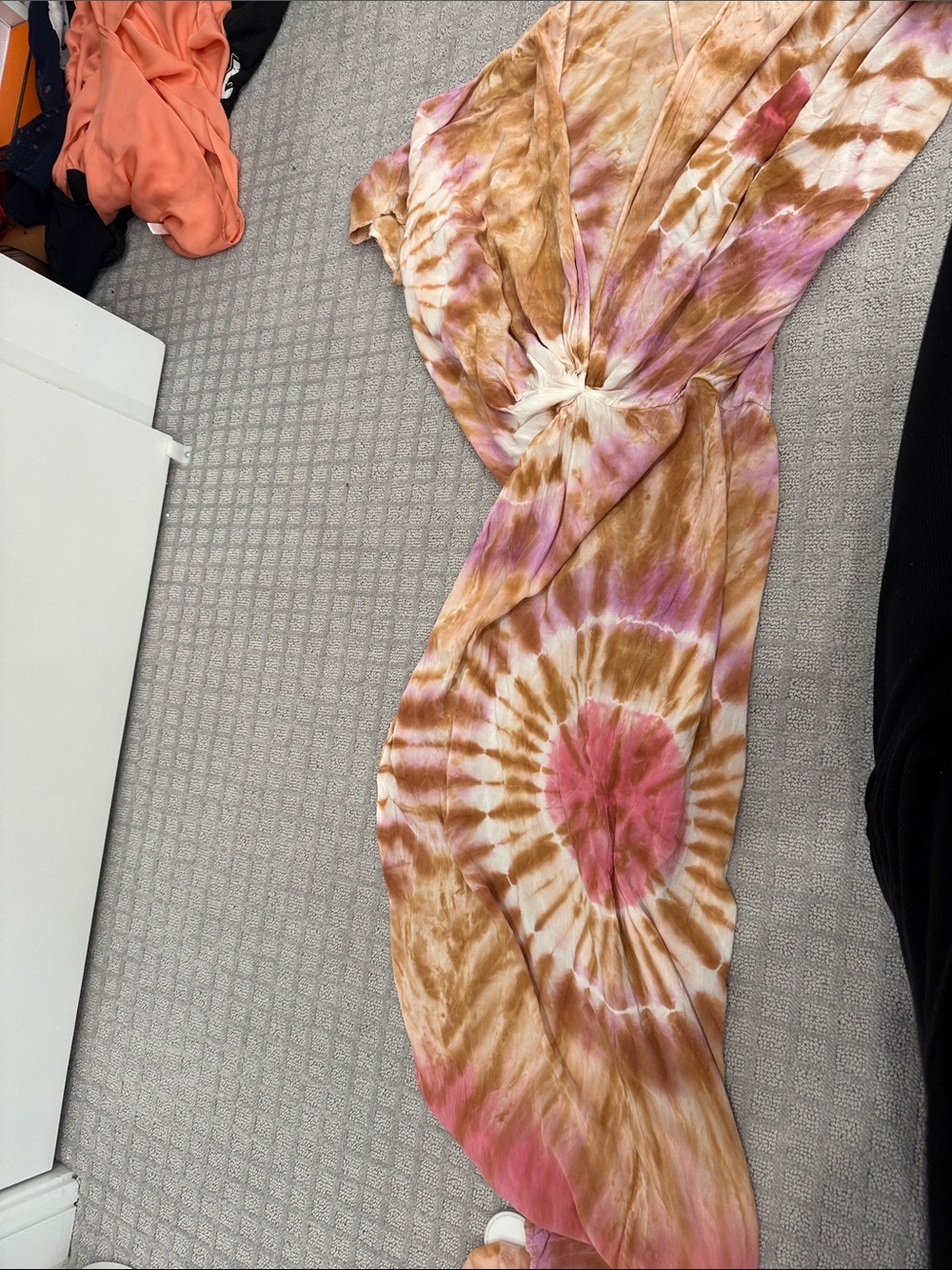 Tie-Dye Maxi Dress in Pink and Tan with Front Knot